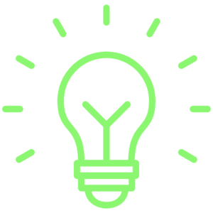 Hellgrüne, leuchtende Glühbirne – steht für Inspiration, Erkenntnis oder kreative Lösung.