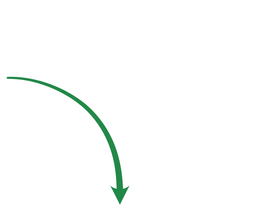 Grüne Pfeilurve von links nach unten